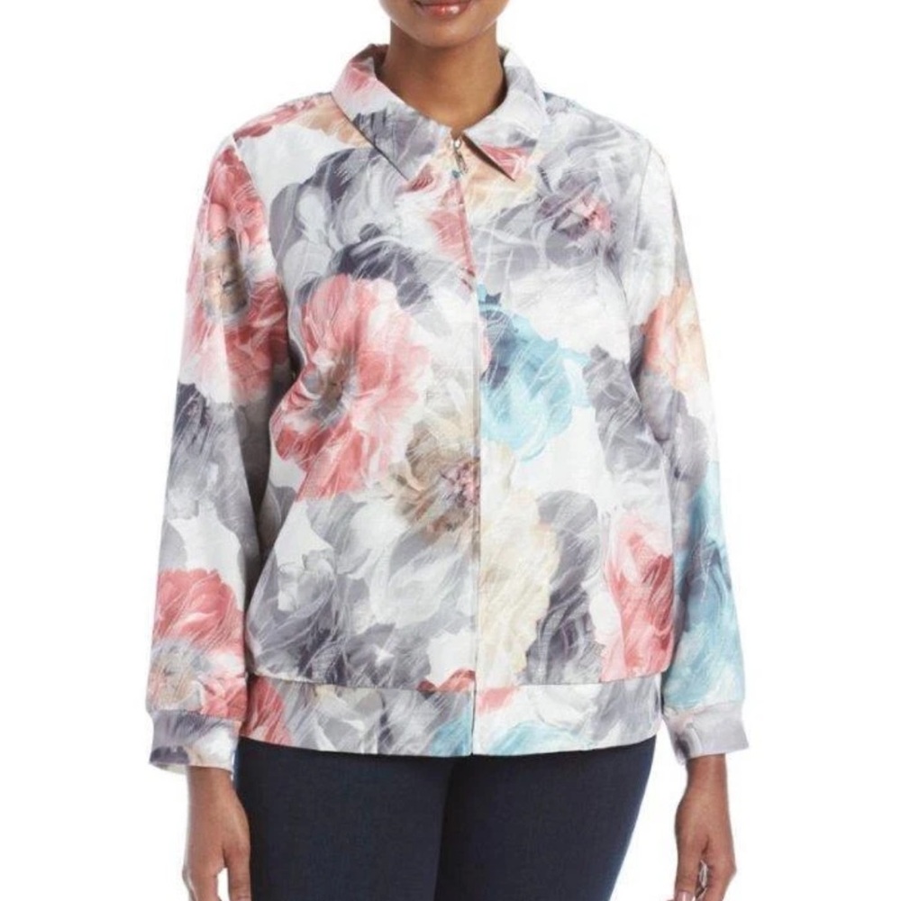 Alfred Dunner Lakeshore Drive Collection Floral Bomber Watercolor Print size 16W